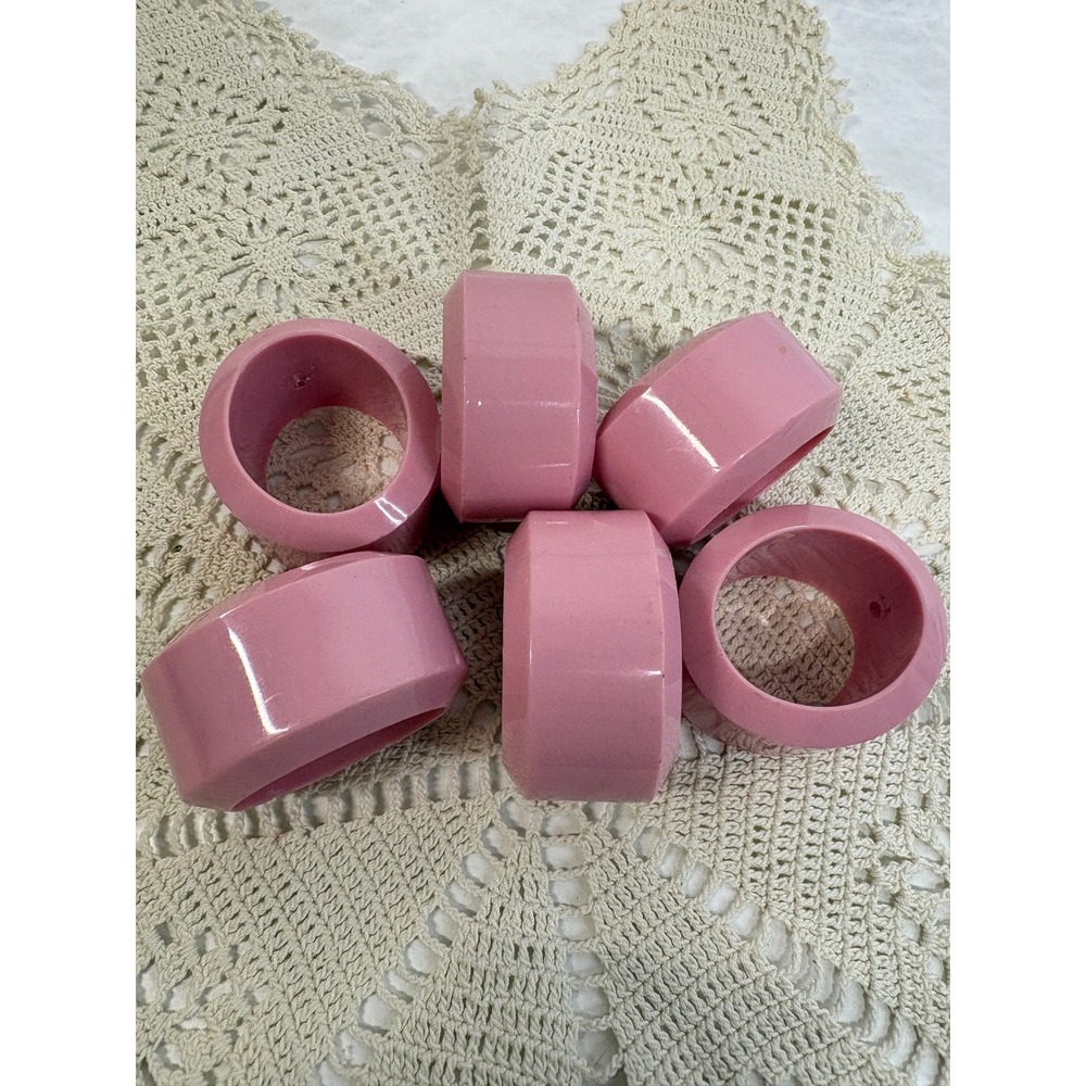 Vintage Pink Hard Plastic Napkin Rings Set of 6 Oval Mid Century Retro Tableware
